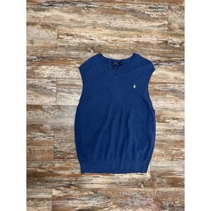 Mens Polo Ralph Lauren Blue Pima Cotton Sweater Vest Size XL Pullover